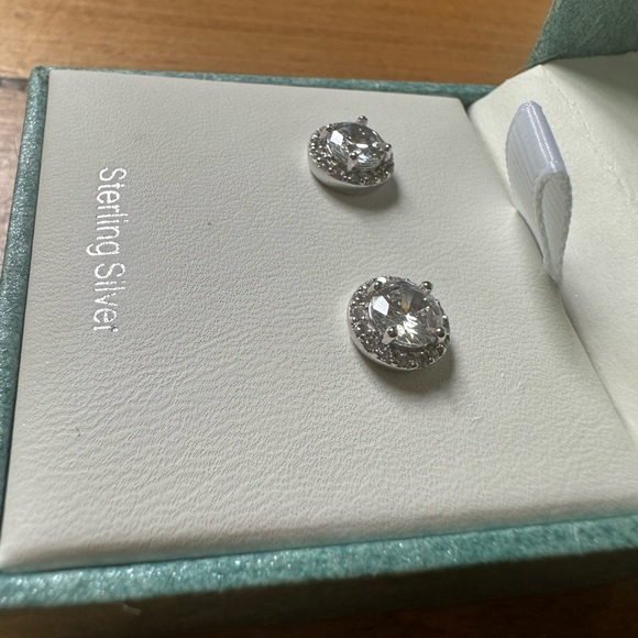 Sterling Silver Halo-Diamond Earrings - Picture 6 of 6